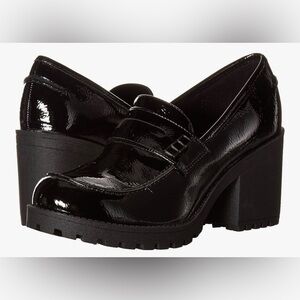 Dirty Laundry Black Patent Leather Chunky Heel Loafers